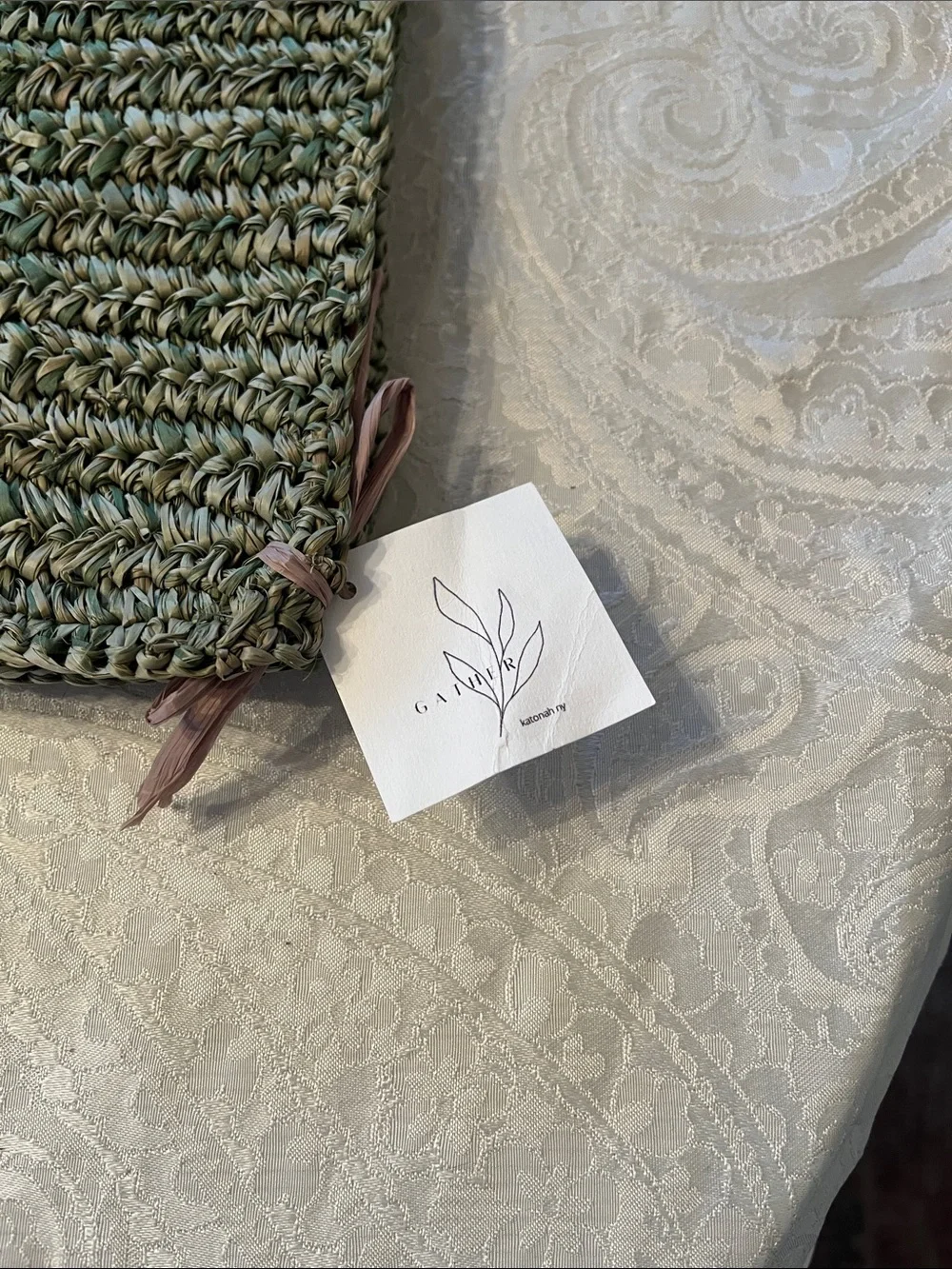 Handwoven Green Jute Seat Cushion — Neutral Rustic Dining Cushion